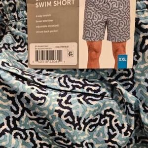 Men's Blue Patterned Swim Shorts
